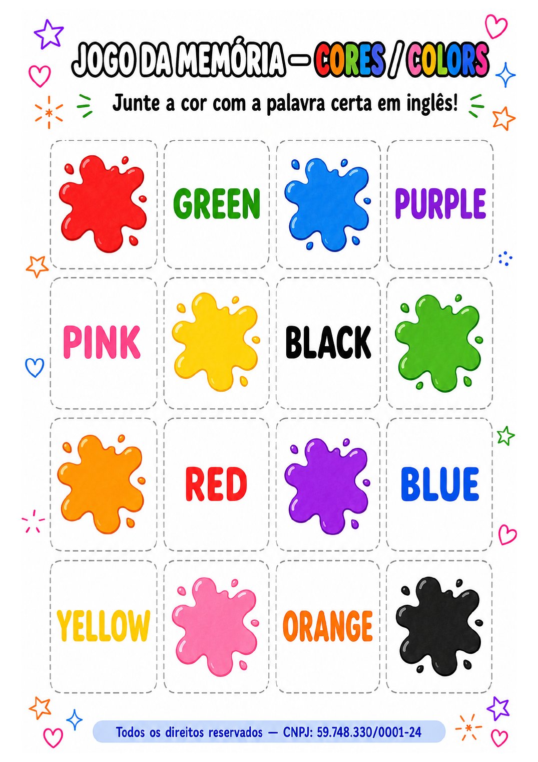 Atividade de jogo da memória de cores