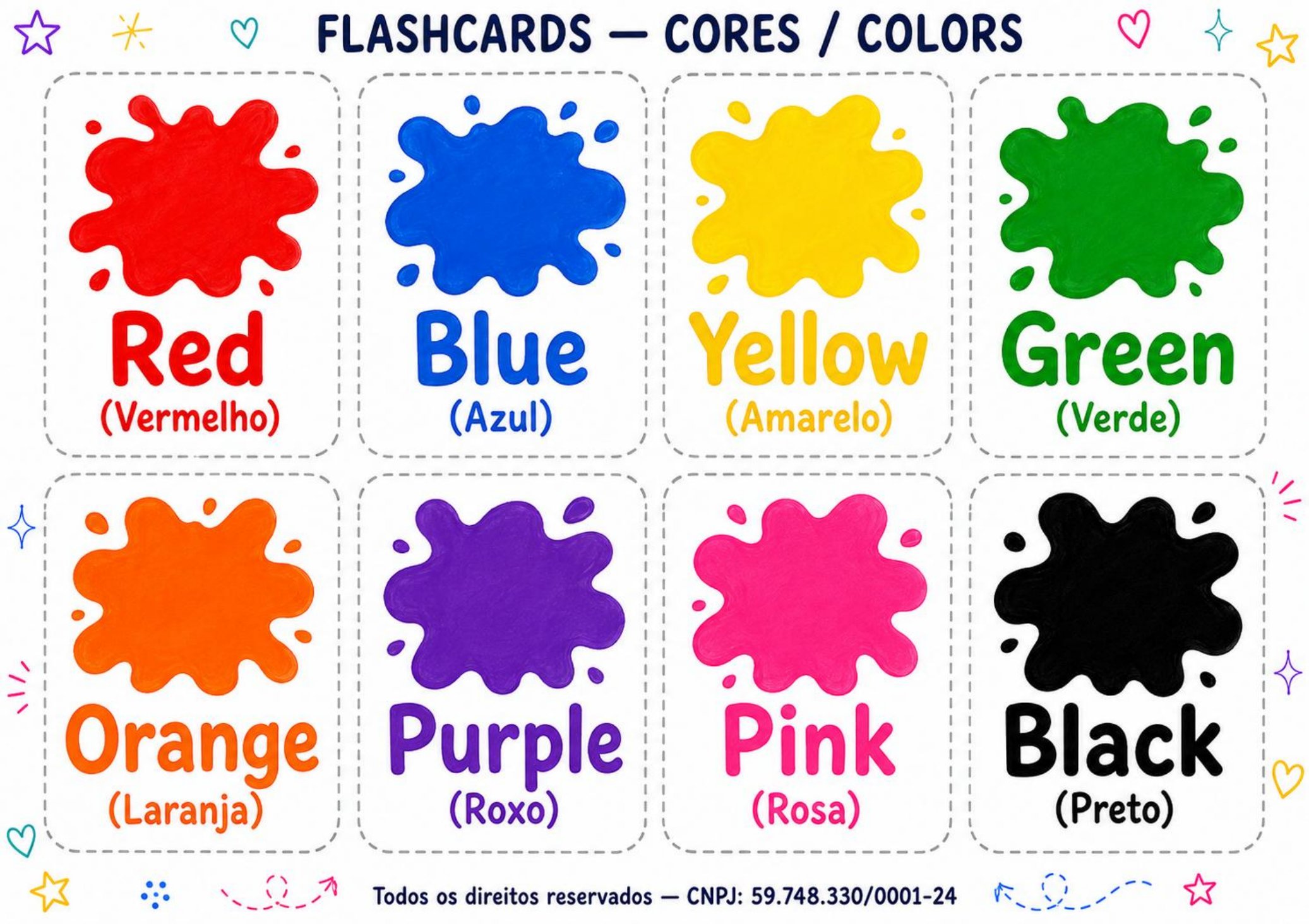 Flashcards de cores em inglês
