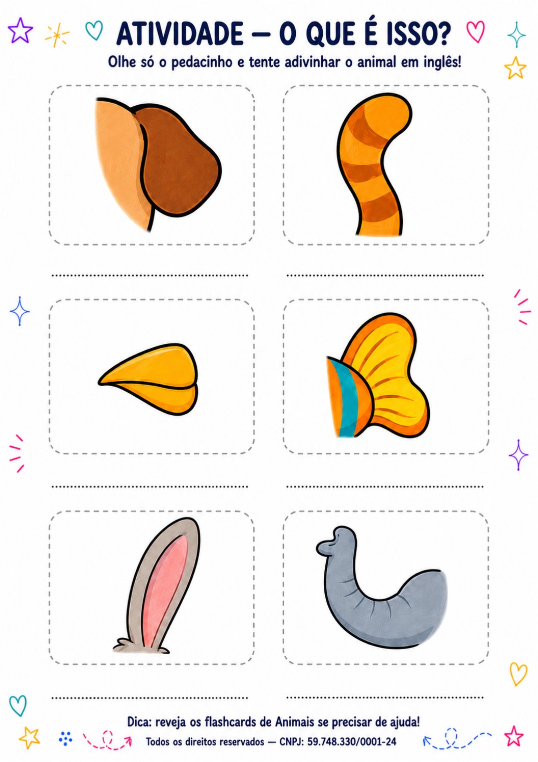 Atividade O que é isso, adivinhe o animal em inglês