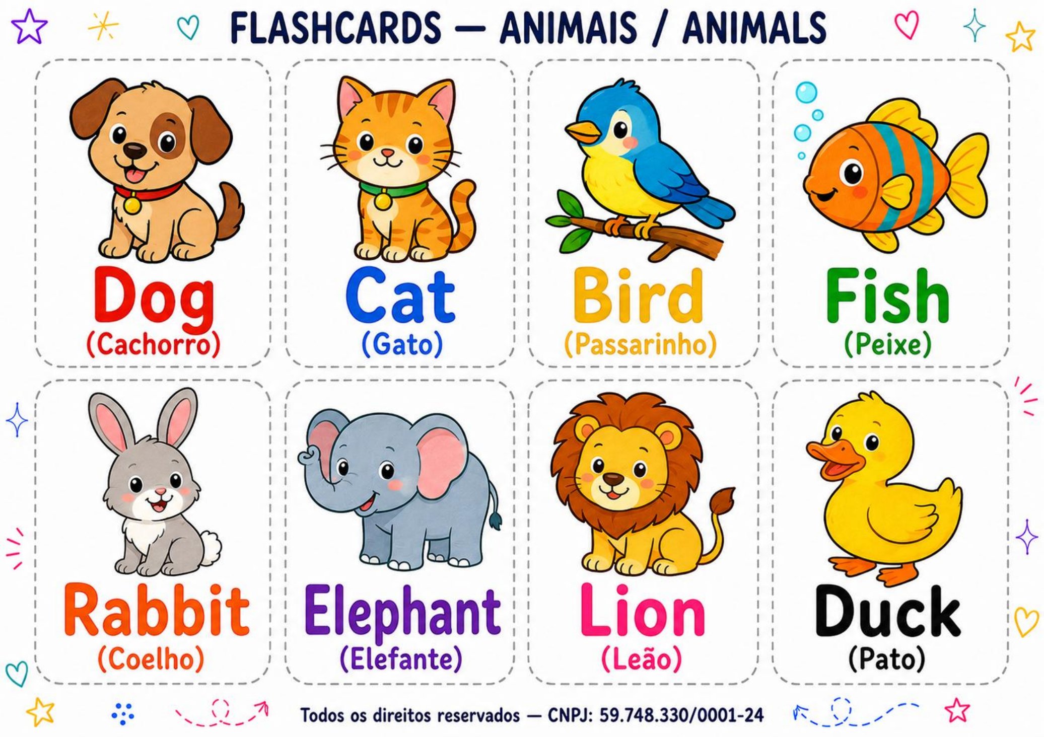 Flashcards de animais em inglês